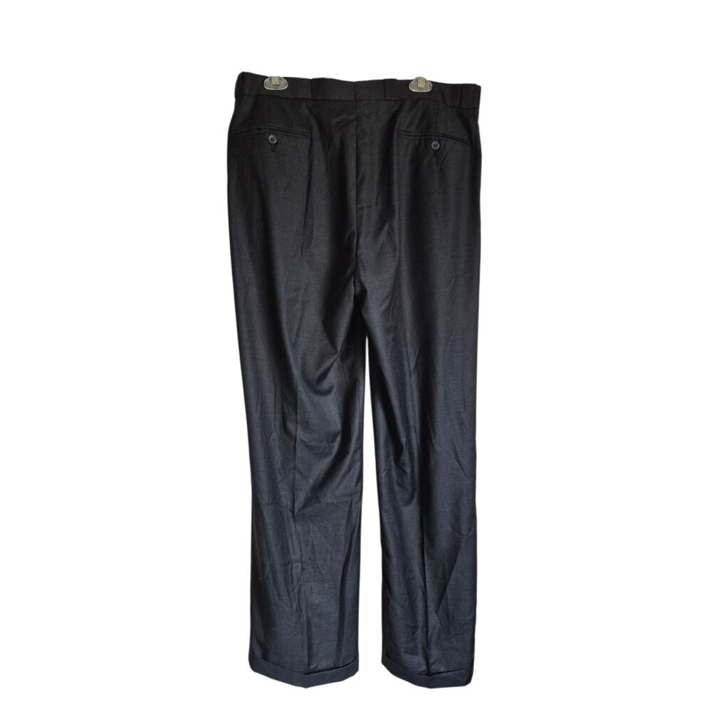 Andre Lanzino Men’s Dress Pants 36L Black 100% Wool Pleated Cuffed Hem Old Money
